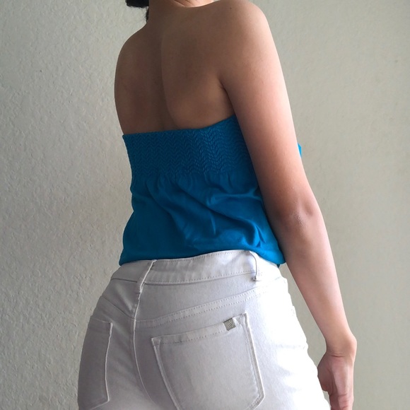 Bright Blue flowy Strapless Pullover Summer Top One Size Only Cute Girly - Picture 2 of 3